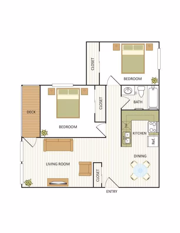Two Bedroom, One Bathroom IB309-B floor plan